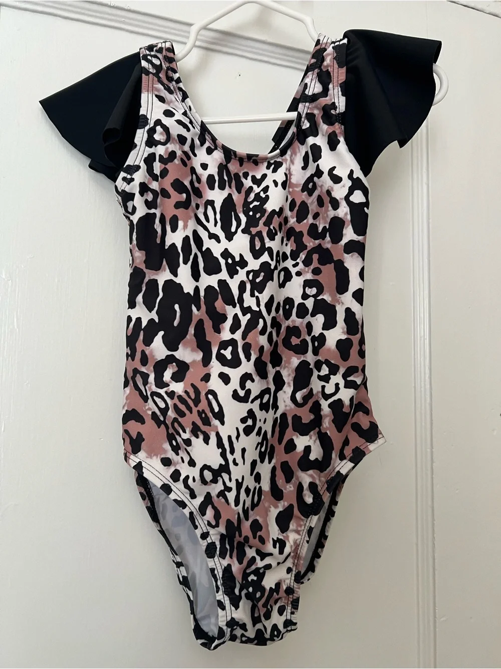 2/3T Leopard Print Leotard with Flutter Sleeves - Black & Tan